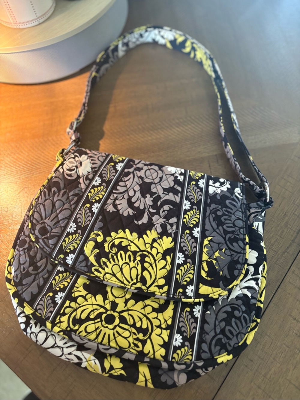 Vera Bradley Quilted Floral Crossbody in Yellow, Black & Gray